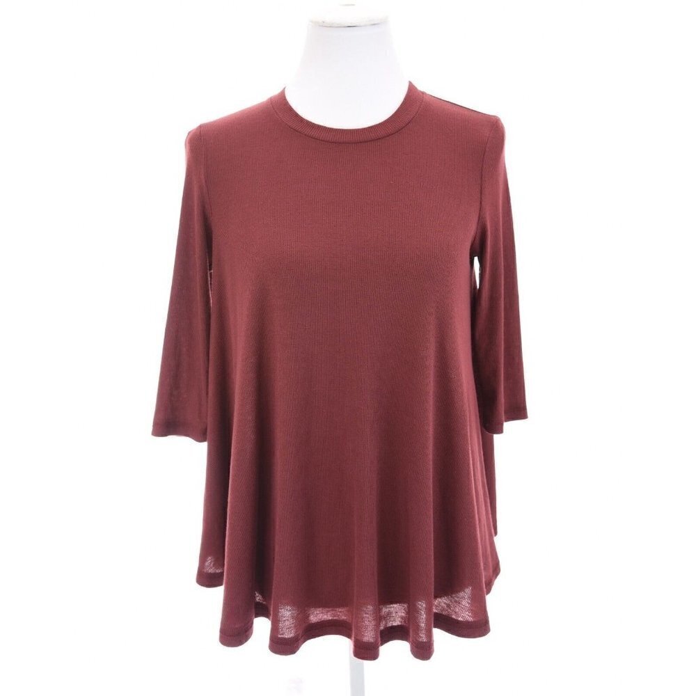 By Together You and I Womens Ribbed Oversized Babydoll Swing Top Pink Red Sz S